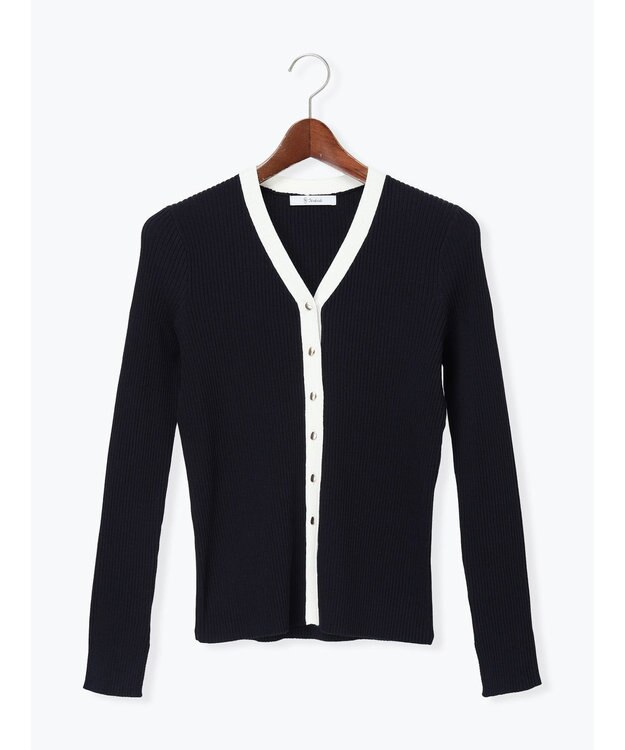 Te chichi リブVネックカーディガン ネイビー