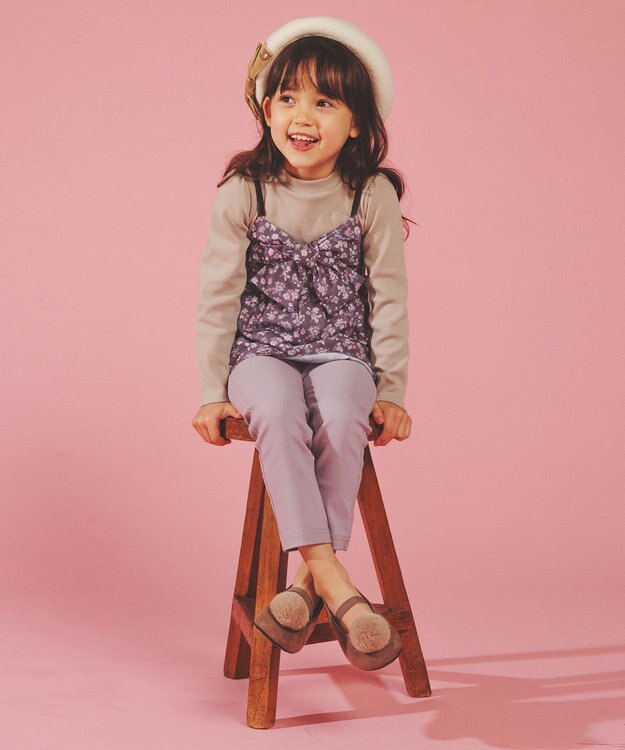 ANY KIDS ポンポン付きパンプス ラベンダー系