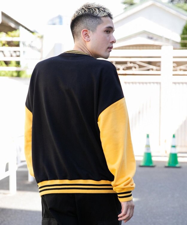 WEGO ヘビーウエイト刺繍バイカラープルオーバー ブラック