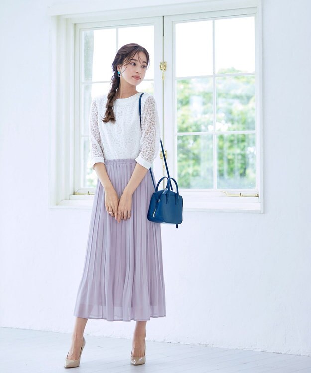 Tiaclasse 【洗える】ギャザーネックレースブラウス オフホワイト