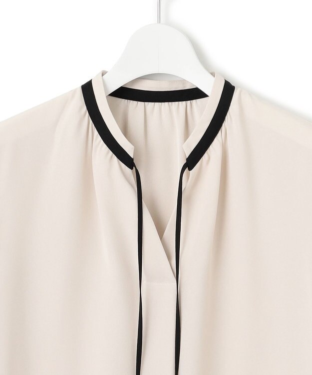 23区 L 【洗える】バックサテンアムンゼン リボン付き スキッパー ブラウス アイボリー系