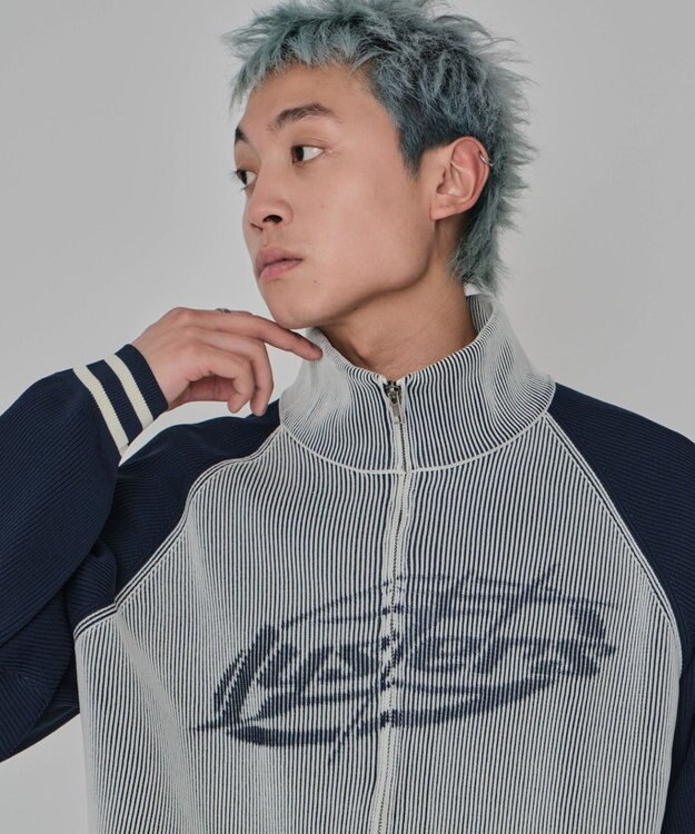 WEGO 【ユニセックス着用ITEM/MLサイズ展開】ラグラングラフィックニットブルゾン オフホワイト