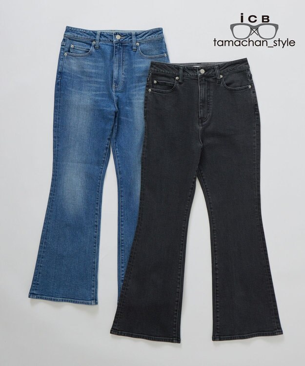ICB 【ICB×tamachan_style コラボ】スタイルアップ フレアデニム グレー系