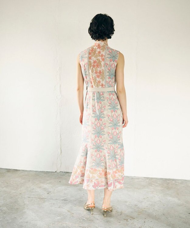 GRACE CONTINENTAL サラサストライププリントワンピース ベージュ