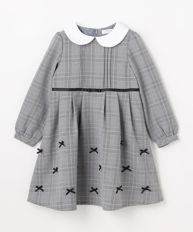 ANY KIDS 襟付き リボン 長袖ワンピース グレンチェック