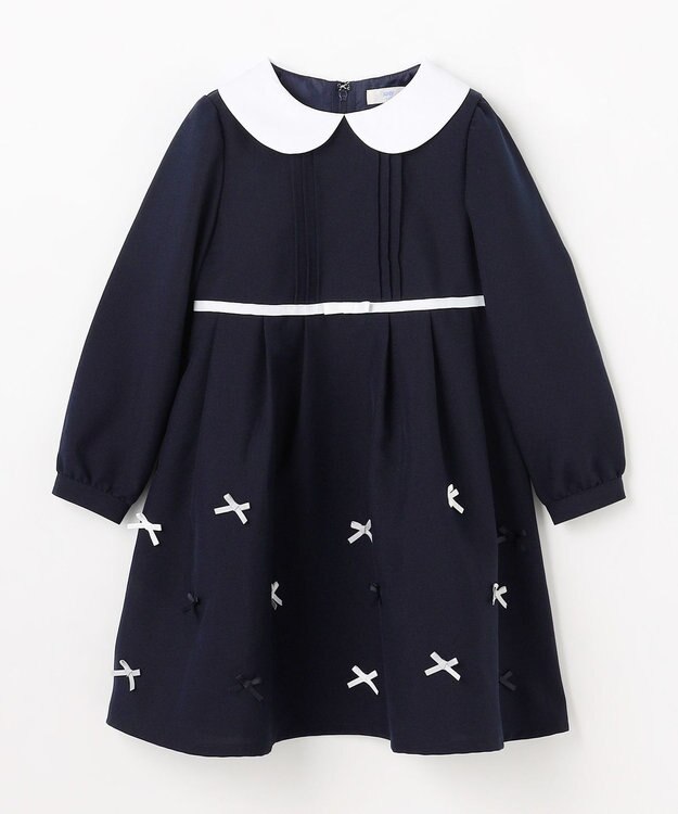 ANY KIDS 襟付き リボン 長袖ワンピース ネイビー
