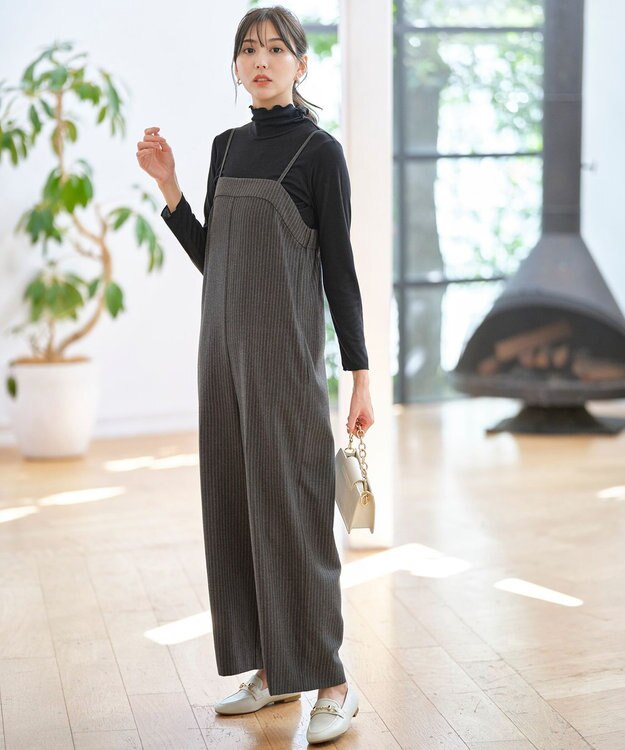 ANY SIS L 【洗える】起毛ストライプ ロンパース グレーストライプ