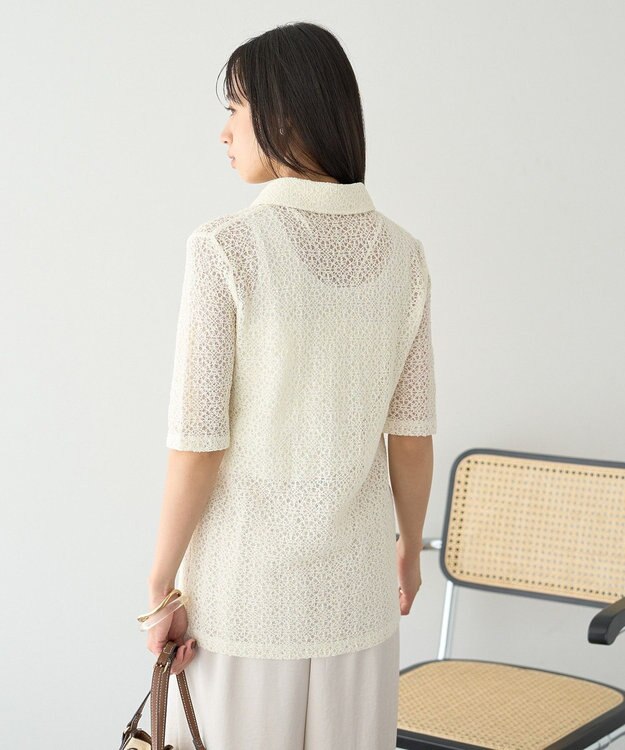 earth music&ecology ストレッチレース襟付シャツ Off White