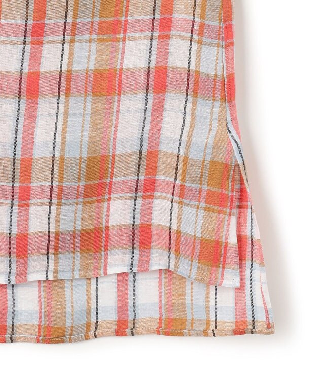 23区 【先行予約】LIBECOリネン チェック ボリュームスリーブ ブラウス オレンジチェック