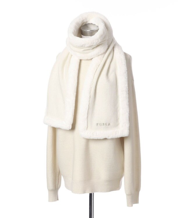 MOONBAT 【WEB限定】FURLA ファートリミングウールマフラー オフホワイト