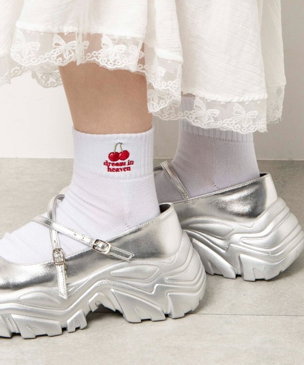 WEGO モチーフ刺繍アンクルソックス ホワイト