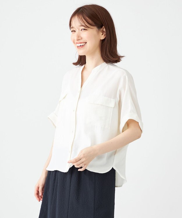 SHARE PARK LADIES 【洗える】ドルマンスリーブサテンシャツ アイボリー系