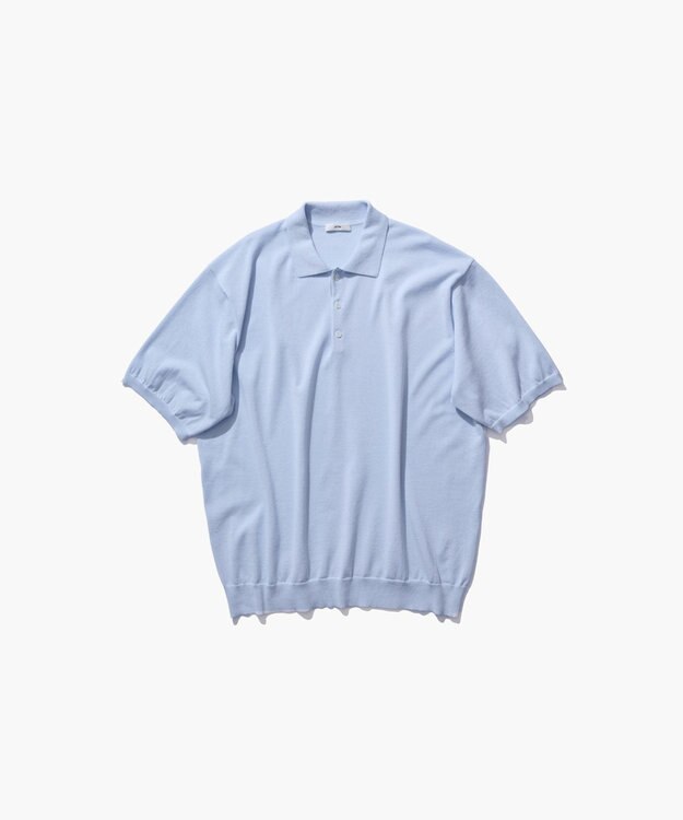ATON COTTON WASHI KNIT | ハーフスリーブポロセーター - UNISEX SAX