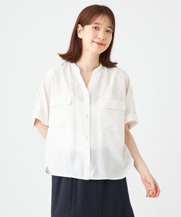 SHARE PARK LADIES 【洗える】ドルマンスリーブサテンシャツ アイボリー系