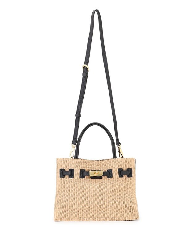 23区 【先行予約】VIOLAd'ORO イタリアンラフィアシート ベルトデザイン 2WAYトートバッグ ベージュ系