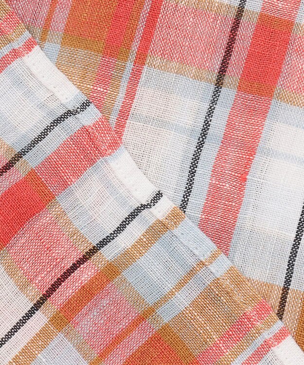 23区 【先行予約】LIBECOリネン チェック ボリュームスリーブ ブラウス オレンジチェック