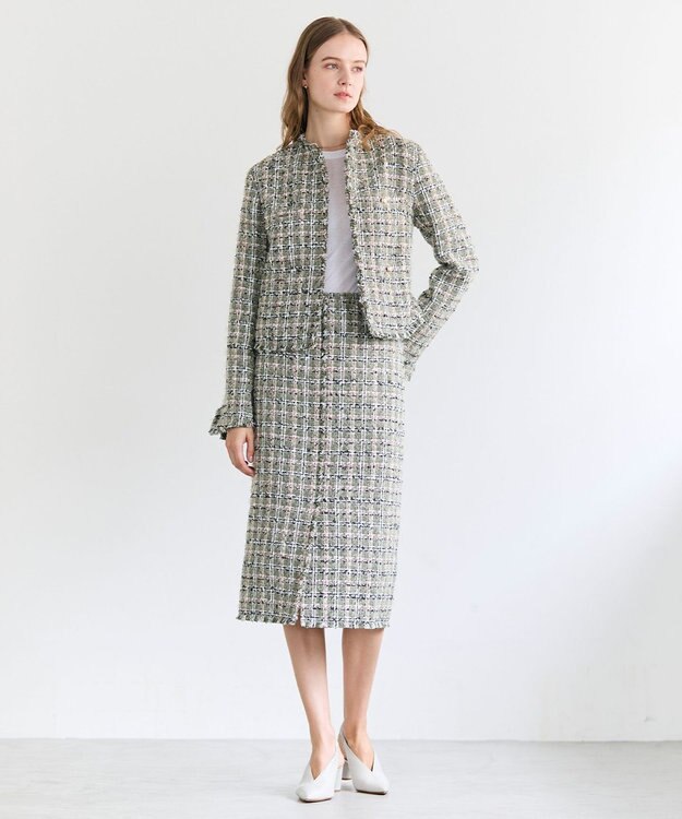 BEIGE， BERYL / ファンシーツイード Iラインスカート Khaki Mix