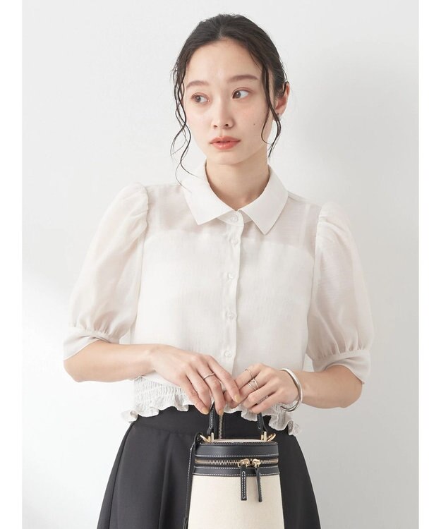 earth music&ecology ＳＥＴ２点シアークロップドシャツ×シャーリングタンク Ivory