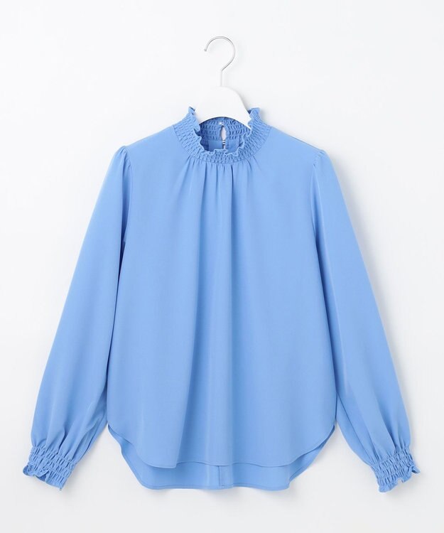 Feroux 【洗える】スタンドネックブラウス ブルー系