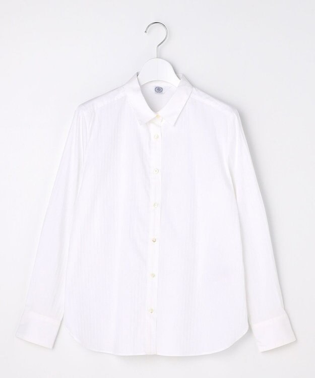 J.PRESS LADIES BEZコットンナイロン ストライプ シャツカラー ブラウス ホワイトドビー系