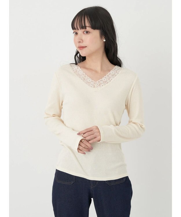 earth music&ecology レースＶネックテレコインナー Ivory