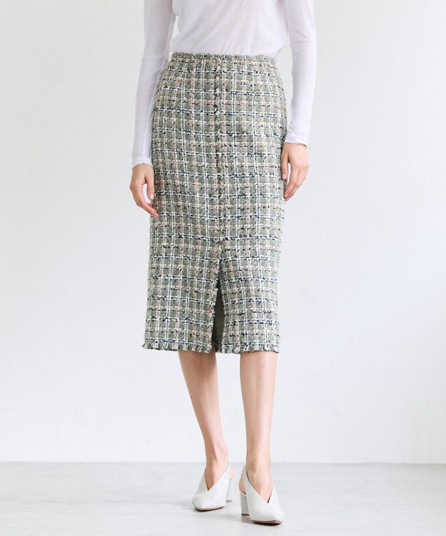 BEIGE， BERYL / ファンシーツイード Iラインスカート Khaki Mix