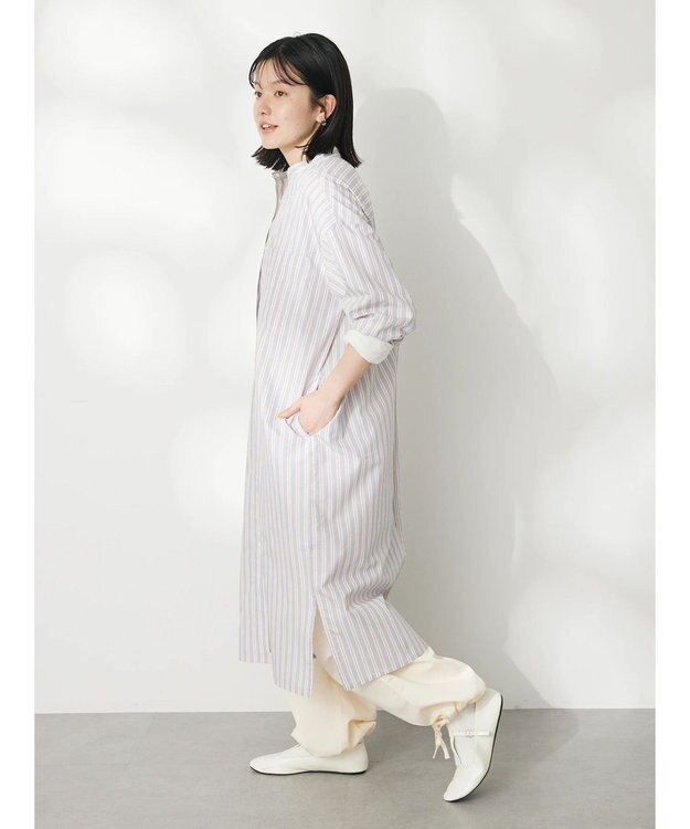 CRAFT STANDARD BOUTIQUE プランサーボタンシャツワンピース Stripe Sax