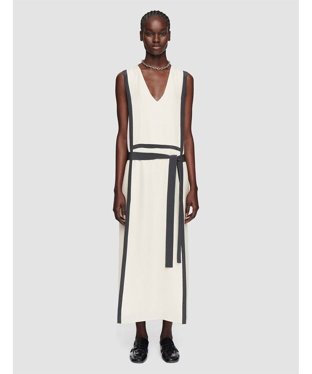 JOSEPH ヘビーシルククレープアニメーション　ベルテッドドレス Oat/Slate