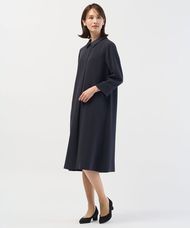 J.PRESS LADIES S 【2way】セラテリーダブルクロス 襟付き ワンピース ネイビー系