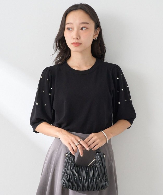 earth music&ecology パールスリーブニットプルオーバー Black