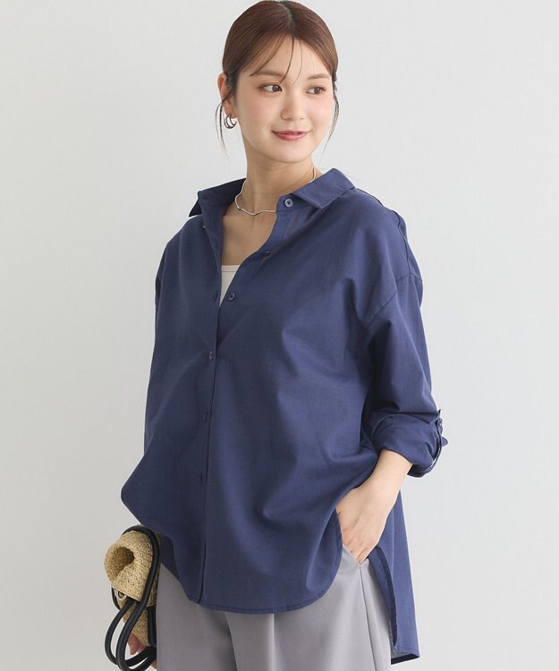 earth music&ecology 【接触冷感】綿麻混ベーシックシャツ Navy