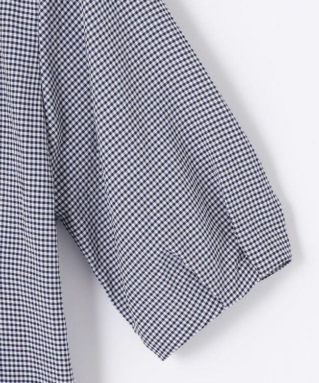J.PRESS LADIES S 【洗える】アセVis ギンガム バンドカラー ピンタック ブラウス ネイビー系3