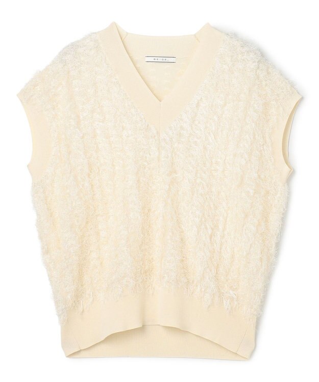 BEIGE， LYCORIS / カットフリンジ Vネックニット Ecru