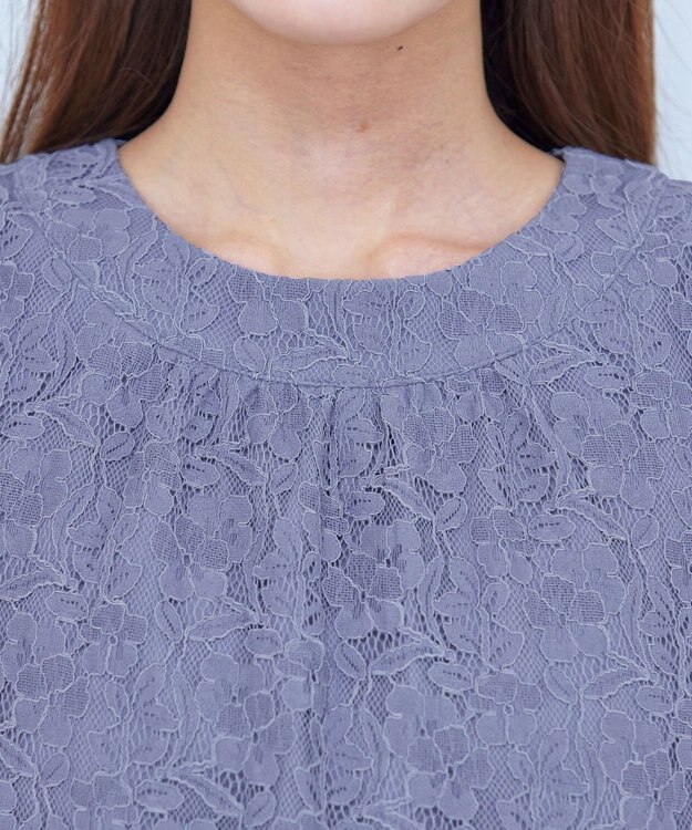 Tiaclasse 【洗える】ギャザーネックレースブラウス ラベンダー