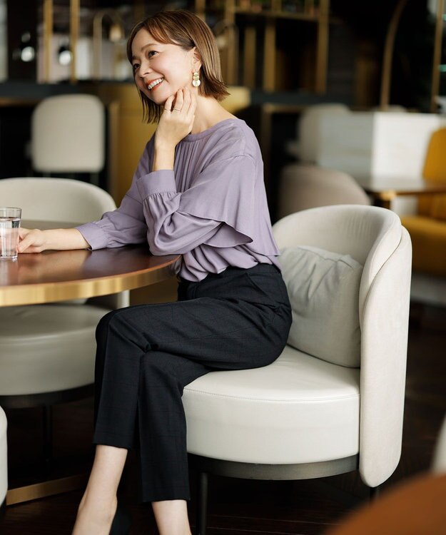 ANY SIS 【蓄熱効果】サーモトロン 2WAYストレッチ テーパードパンツ（チェック柄） ネイビーチェック