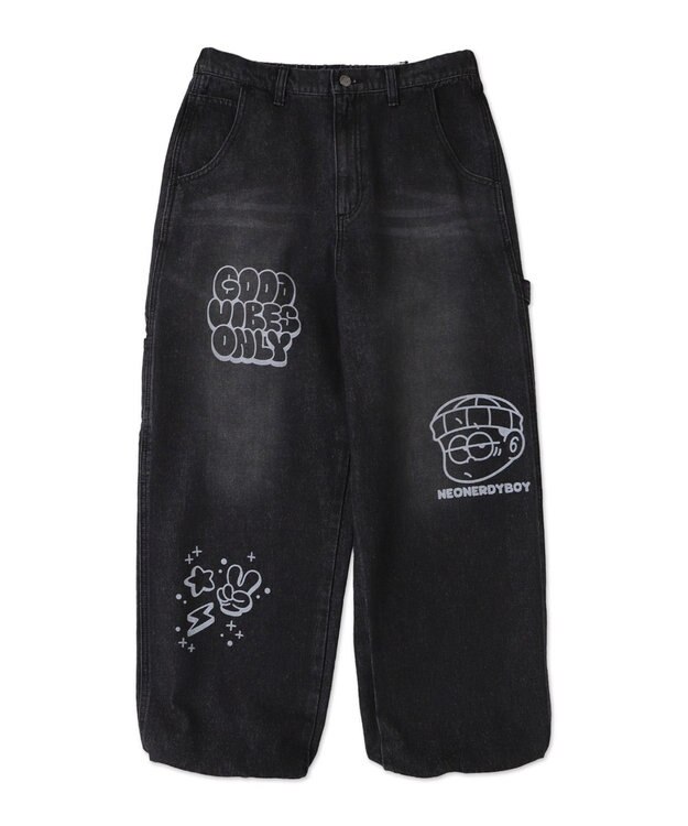 WEGO 【ウエスト紐で調整】イージーペインターグラフィックデニムパンツ 柄2