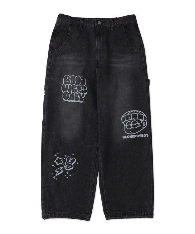 WEGO 【ウエスト紐で調整】イージーペインターグラフィックデニムパンツ 柄2