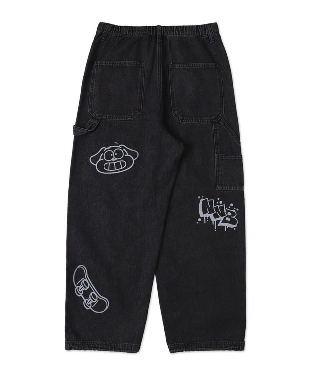 WEGO 【ウエスト紐で調整】イージーペインターグラフィックデニムパンツ 柄2