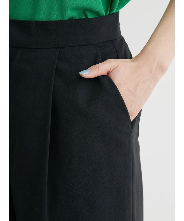 Green Parks 綿麻混タックストレートワイドパンツ Black