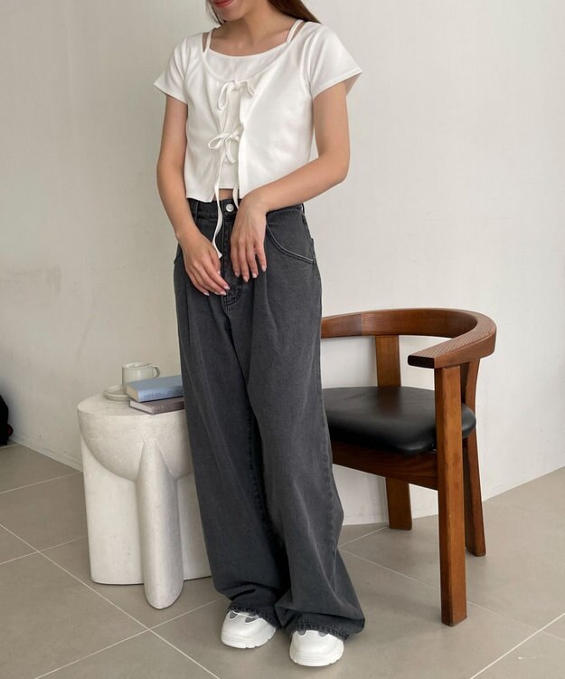 WEGO モチーフデニムタックパンツ デニムブラック