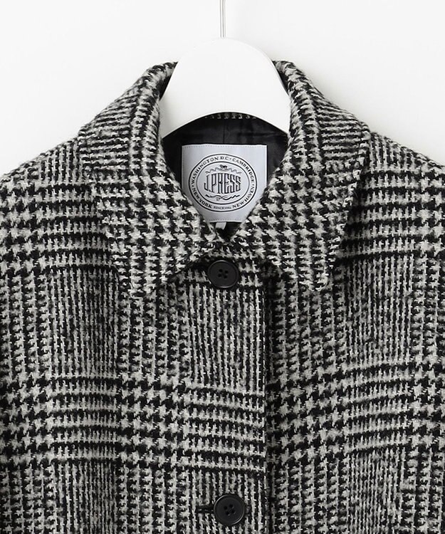 J.PRESS LADIES ループCheck ステンカラー コート ホワイト×ブラック系