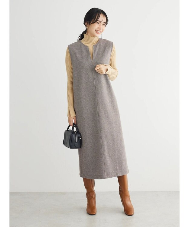 Green Parks 柄圧縮ポンチキーネックジャンスカ Brown