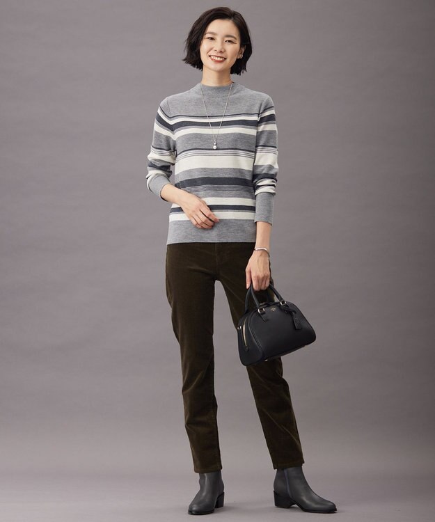 J.PRESS LADIES 【洗える】MULTI PITCH STRIPE ボーダー ニット ライトグレー系1