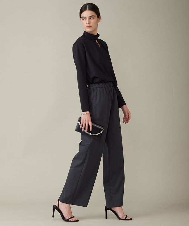 ICB L 【洗える】シャイニースムース ハイネックカットソー ブラック系