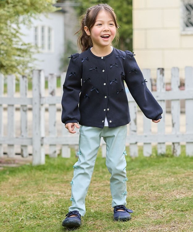 ANY KIDS スナップボタン リボンカーディガン ネイビー