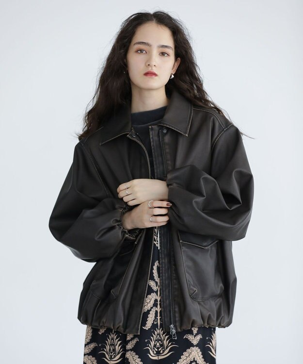 Green Parks ■ＥＳＣＡＲ　フェイクレザーバルーンブルゾン Brown