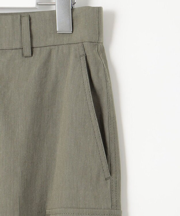 自由区 L 【洗える・ストレッチ素材】リネンヴィスコース ストレッチ カーゴパンツ カーキ系