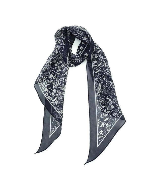 Marca ＜洗えるシルク＞【Marcaオリジナル】小枝更紗 ウォッシャブル シルクローン剣先ストール ネイビー