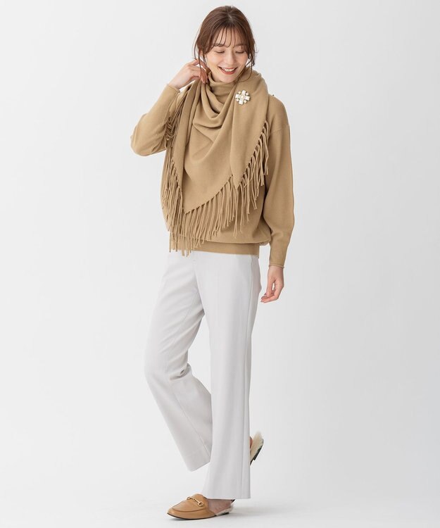 自由区 【洗える】ソフトウールハイゲージ フリンジストール キャメル系