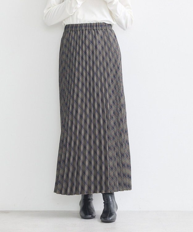 earth music&ecology すきな丈Ｔ／Ｒプリーツスカート Check Brown